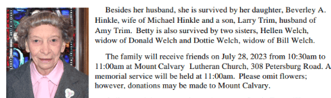 You are currently viewing Funeral Service for Ms Betty Trim at Mount Calvary Lutheran Church